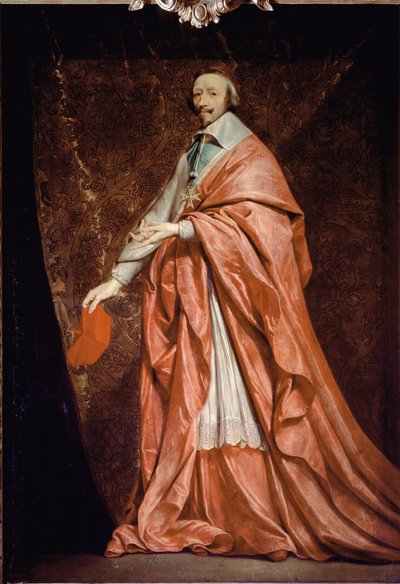 Retrato a todo o comprimento de Armand Jean du Plessis, cardeal de Richelieu, ministro de Louis XIII - óleo sobre tela de Philippe de Champaigne