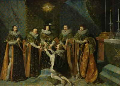 Luís XIII (1601-43) Recebendo Henri d&39;Orleans (1595-1663) Duc de Longueville, na Ordem do Santo Esprit, 1633 de Philippe de Champaigne