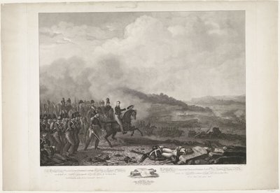 Príncipe de Orange liderando as tropas holandesas na Batalha de Quatre-Bras, 1815 Sua Alteza Real William, George, Frederik, Lodewijk, Príncipe Herdeiro do Reino dos Países Baixos à frente dos holandeses contra o exército francês por Quatre-B de Philippus Velijn