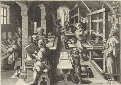 prensa de impressão Novas invenções e descobertas (título da série) Nova Reperta (título da série) de Philips Galle (attributed to workshop of)