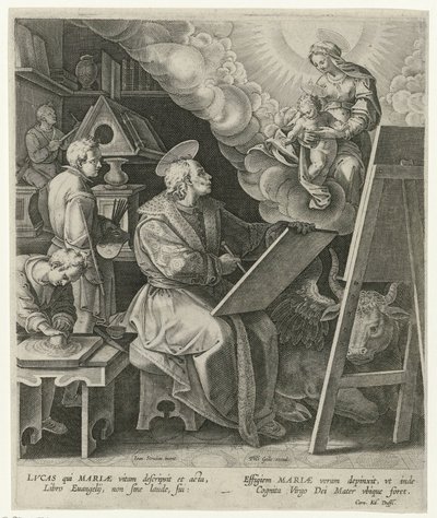São Lucas pinta Maria com criança de Philips Galle (attributed to workshop of)