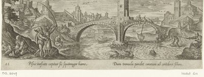 Hengelsport Jacht en visvangst (título da série) Tipos de caça, pesca e caça (título da série) de Philips Galle (attributed to workshop of)