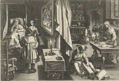 Droga contra a sífilis
Novas invenções e descobertas (título da série)
Nova Reperta (título da série) de Philips Galle (attributed to workshop of)