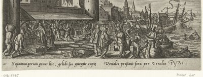 Vismarkt Jacht en visvangst (título da série) Tipos de caça, pesca e caça (título da série) de Philips Galle (attributed to workshop of)