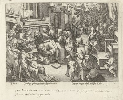 Paulo traz Êutico de volta à vida Atos dos Apóstolos (título da série) Acta Apostolorum (título da série) de Philips Galle (workshop of)
