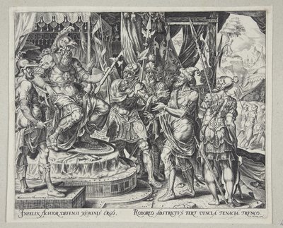 Achior suplicando a Holofernes pelos israelitas de Philips Galle