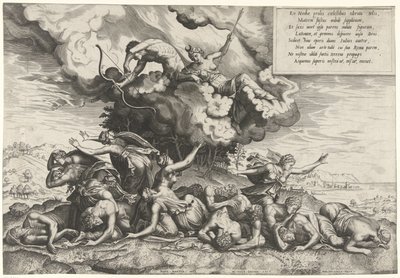 Apollo e Diana matam as crianças de Niobe de Philips Galle