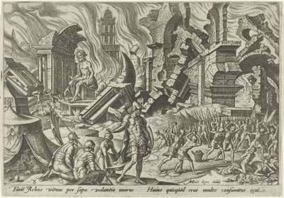 A destruição de Ai e o apedrejamento de Acã The Days of Doom of the Jewish People (título da série) de Philips Galle
