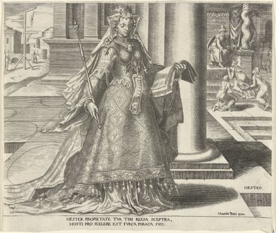 Ester
Hester (título sobre o objecto)
Oito mulheres famosas do Antigo e do Novo Testamento (título da série) de Philips Galle