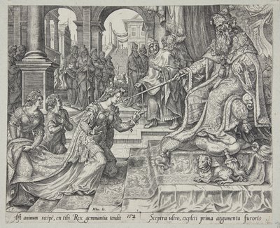 Ester diante de Assuero, convidando-o para um banquete de Philips Galle