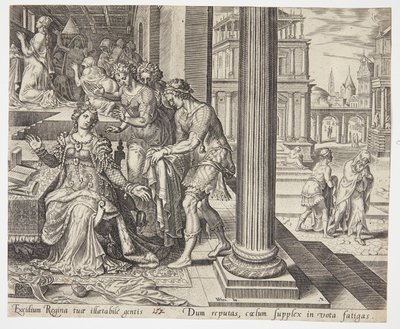 Os servos de Ester contando a ela sobre a recusa de Mordecai das vestes de Philips Galle