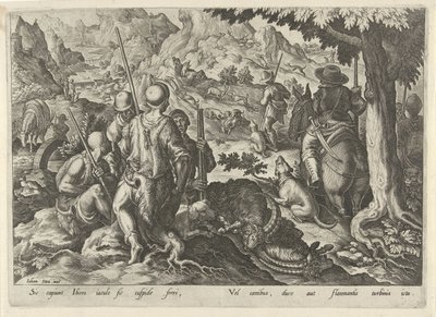 Caça de cabras de montanha
Cenas de caça (título da série)
Em quibus omne genus venationis, aucupij, piscatusque (título da série) de Philips Galle