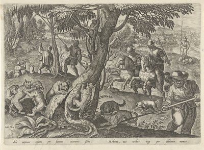 Jacht op wilde katten Jachttaferelen (título da série) Em que todo tipo de caça, caça e pesca (título da série) de Philips Galle