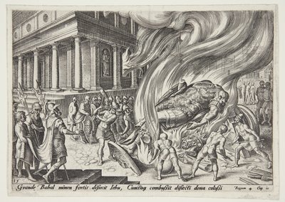 Jeú destruindo o templo e a estátua de Baal de Philips Galle