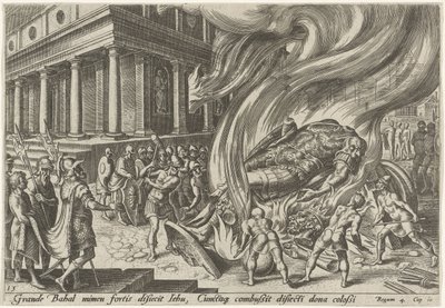 Jeú destrói o templo e a imagem de Baal The Days of Doom of the Jewish People (título da série) de Philips Galle