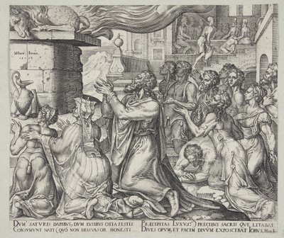Jó sacrificando pelos pecados de seus filhos de Philips Galle