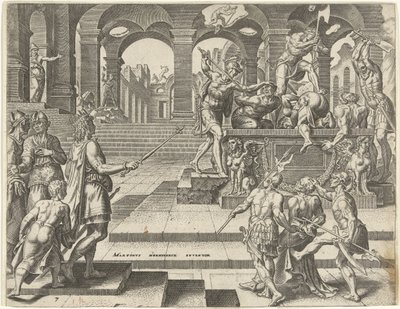 Rei Josias ordena a morte dos sacerdotes dos templos em Samaria História do Rei Josias (título da série) de Philips Galle
