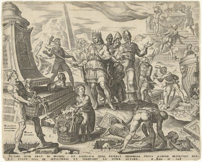 Rei Josias tem o local de sacrifício em Betel profanado História do Rei Josias (título da série) de Philips Galle