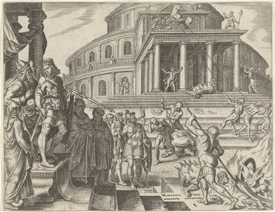 O rei Josias manda retirar os cavalos e carruagens em homenagem ao sol História do Rei Josias (título da série) de Philips Galle