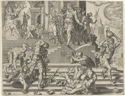 O rei Josias manda destruir o templo de Baal História do Rei Josias (título da série) de Philips Galle