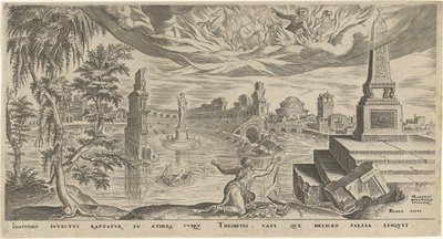 Paisagem com Elisha recebendo o manto de Elijah de Philips Galle
