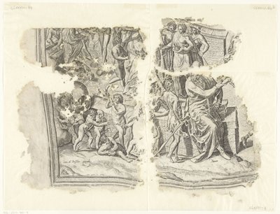 Canto inferior esquerdo de uma impressão da cena por Cebes Tabula Cebetis Carta Vitae (título original) de Philips Galle