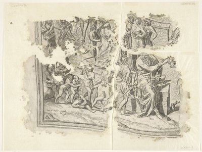 Canto inferior esquerdo de uma impressão da cena por Cebes Tabula Cebetis Carta Vitae (título original) de Philips Galle