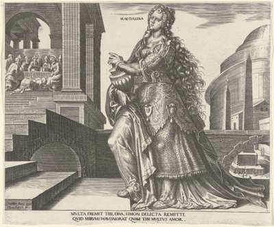 Maria Madalena Madalena (título no objeto) Oito Mulheres Famosas do Antigo e do Novo Testamento (título da série) de Philips Galle