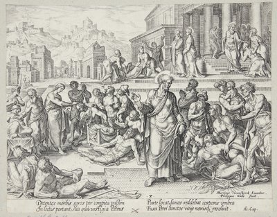 Petrus curando os doentes com sua sombra de Philips Galle