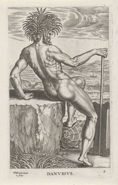 Deus do rio Danúbio
Danvbivs (título sobre o objecto)
Deuses do rio e do mar (título da série)
Semideorum Marinorum amnicorumque sigillariae imagines perelegantes (título da série) de Philips Galle