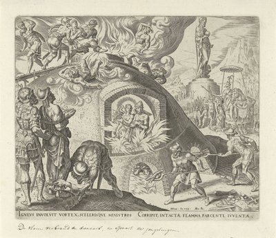Shadrach, Meshach e Abednego são atirados para o fogo
História de Shadrach, Meshach e Abednego (título da série) de Philips Galle