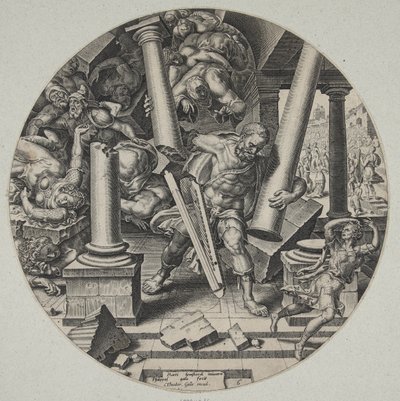 Sansão destruindo o templo dos filisteus de Philips Galle