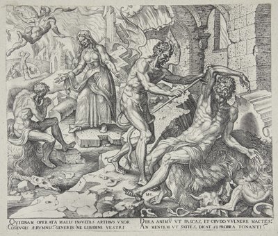 Satanás ferindo Jó com seus furúnculos de Philips Galle