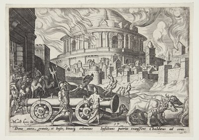 Os caldeus levando embora as colunas do templo de Jerusalém de Philips Galle