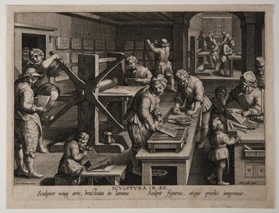 A Invenção da Gravura em Cobre, c.1591 (gravura) de Philips Galle