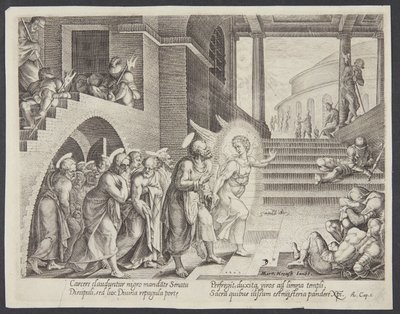 O anjo libertando os apóstolos da prisão de Philips Galle