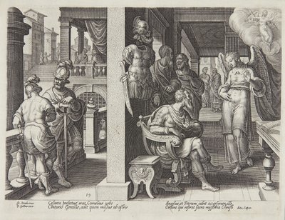 O anjo enviando Cornélio para São Pedro de Philips Galle
