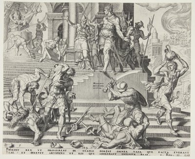 A destruição do Templo de Baal e a matança de seus sacerdotes de Philips Galle