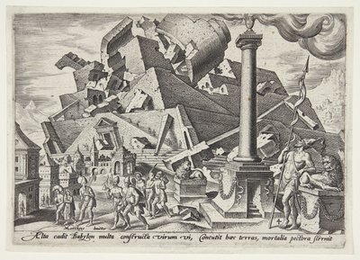 A destruição da Torre de Babel e a dispersão dos povos de Philips Galle
