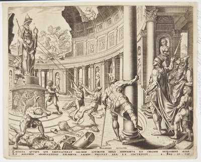 A destruição do templo de Ashtoreth, Chemosh e Milcom de Philips Galle