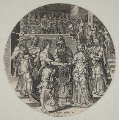 O casamento de Sansão e a mulher filistéia de Philips Galle