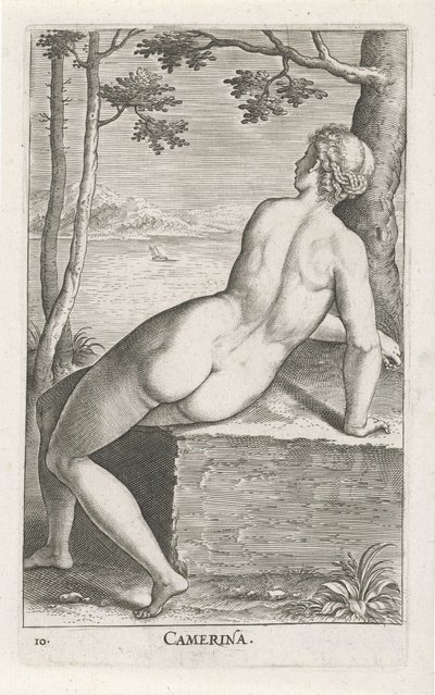 Quarto Waternimf Quarto (título no objeto) Stroom en waternimfen (título da série) Ninfas Oceanitid, ephidrid potamidus naiad (título da série) de Philips Galle
