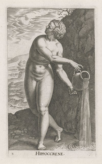Waternimf Hippoccrene
Hippoccreno (título sobre o objecto)
Stroom- en waternimfen (título da série)
Nimpharum oceanitidum, ephydridum potamidum naiadum (título da série) de Philips Galle