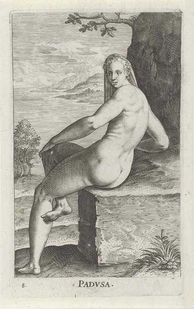 Ninfa da água Padusa Padvsa (título no objeto) Stroom en waternimfen (título da série) Ninfas Oceanitid, ephidrid potamidus naiads (título da série) de Philips Galle