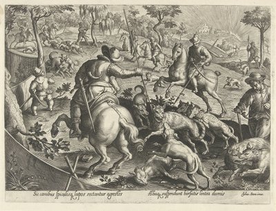 Wolvenjacht encontrou a esperança Jachttaferelen (título da série) Em que todo tipo de caça, caça e pesca (título da série) de Philips Galle