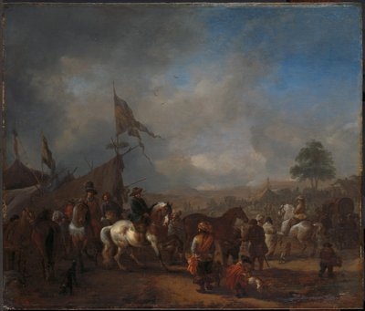 Uma feira de cavalos perto de um acampamento do exército de Philips Wouwerman