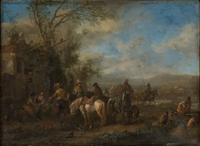 Cavaleiros armados em frente a uma estalagem de Philips Wouwerman