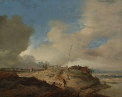 Paisagem de dunas com um poste de sinalização de Philips Wouwerman