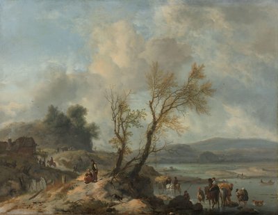 Paisagem com caminho arenoso junto a um rio de Philips Wouwerman