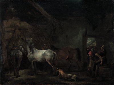 Estábulo com três cavalos de Philips Wouwerman
